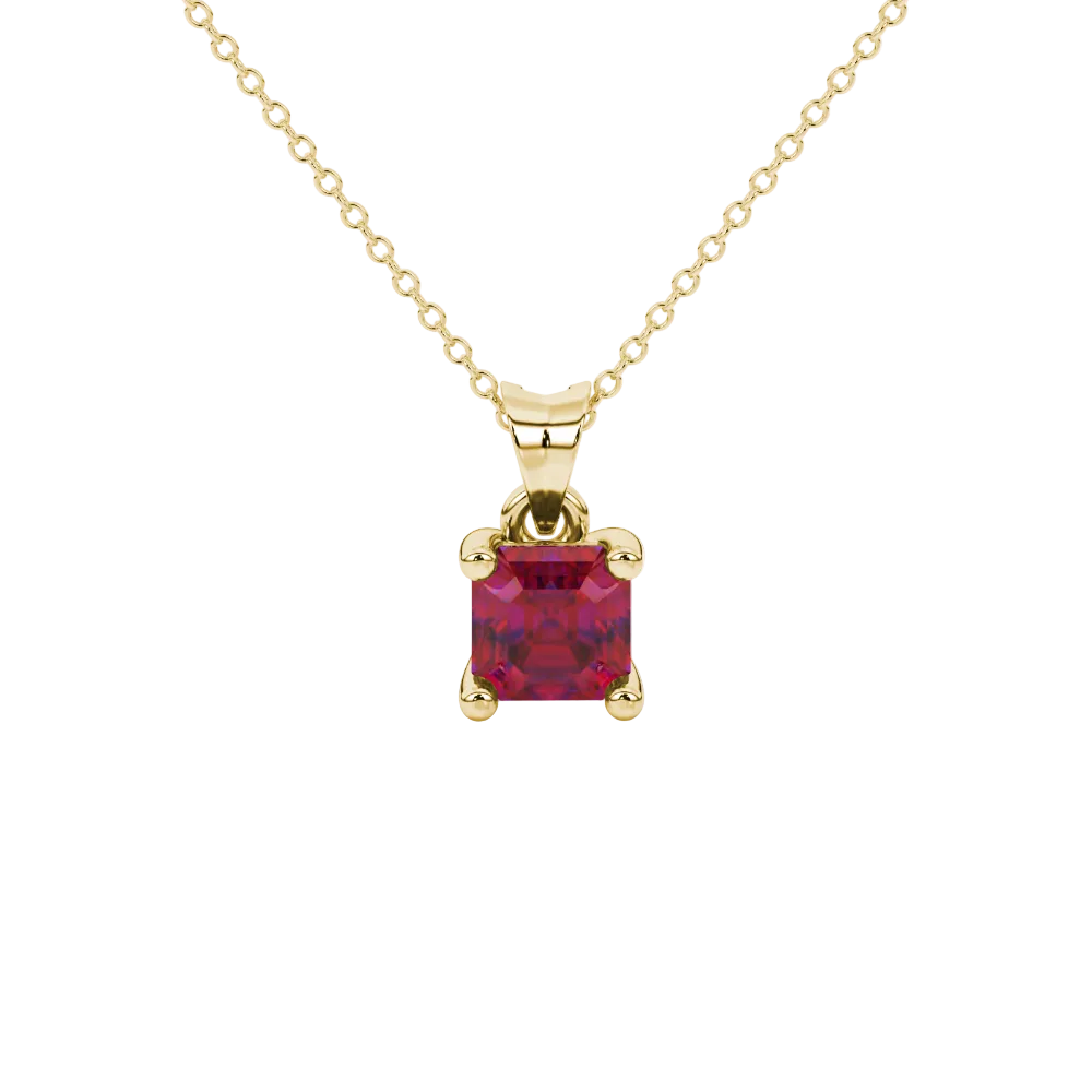 Asscher cut gemstone solitaire pendant in gold with classic four-prong basket setting