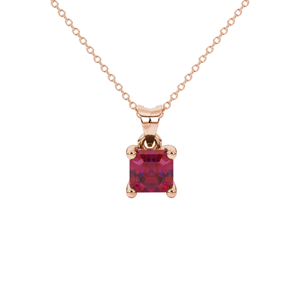 Asscher cut gemstone solitaire pendant in gold with classic four-prong basket setting