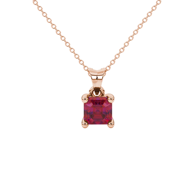 Asscher cut gemstone solitaire pendant in gold with classic four-prong basket setting