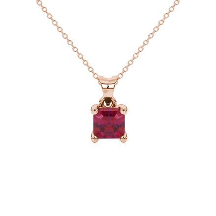 Asscher cut gemstone solitaire pendant in gold with classic four-prong basket setting