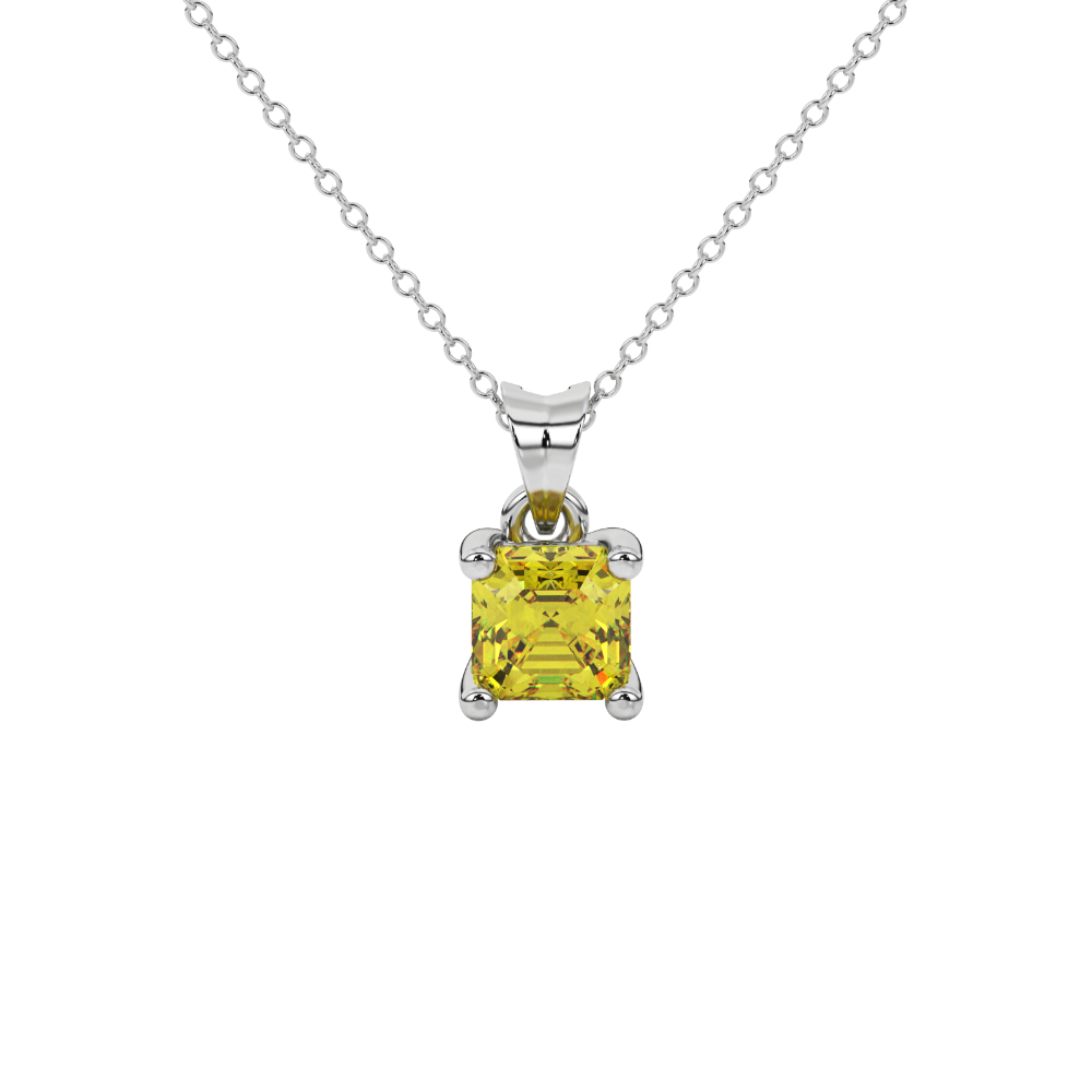 Asscher cut gemstone solitaire pendant in gold with classic four-prong basket setting