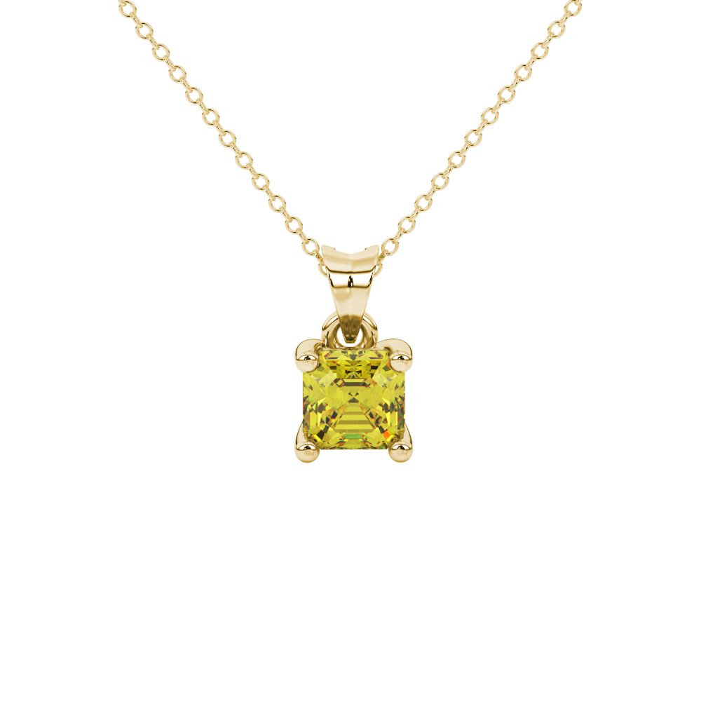 Asscher cut gemstone solitaire pendant in gold with classic four-prong basket setting