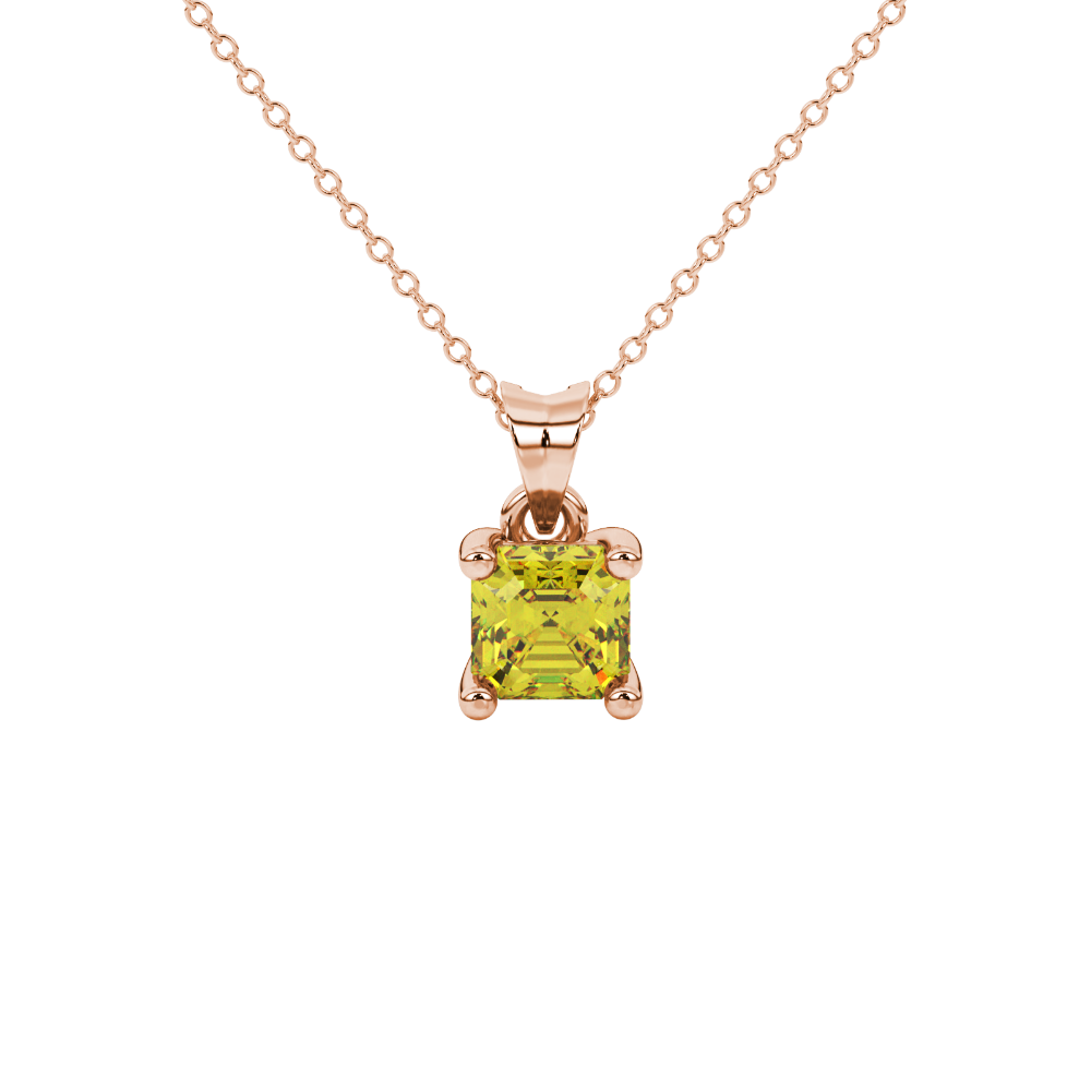 Asscher cut gemstone solitaire pendant in gold with classic four-prong basket setting