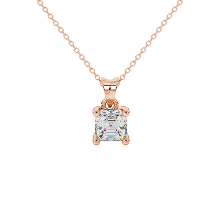 Asscher cut gemstone solitaire pendant in gold with classic four-prong basket setting