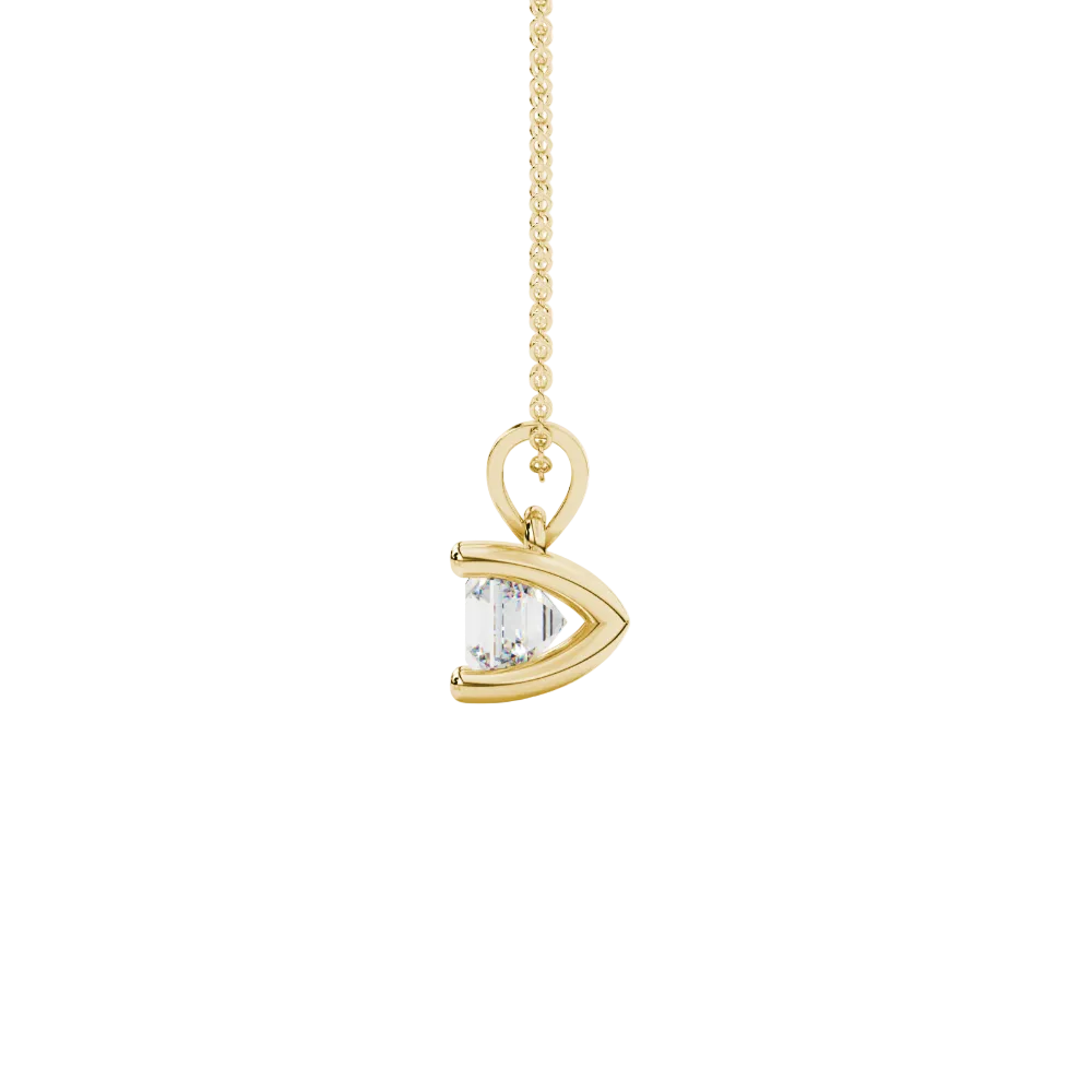 Asscher cut gemstone solitaire pendant in gold with classic four-prong basket setting