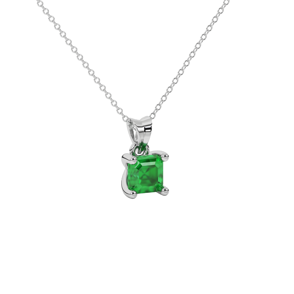 Asscher cut gemstone solitaire pendant in gold with classic four-prong basket setting