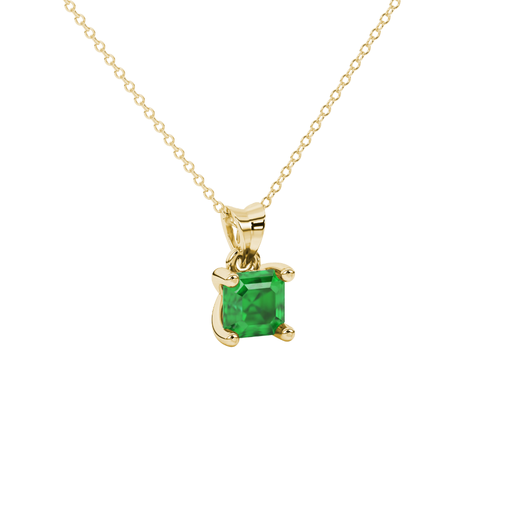 Asscher cut gemstone solitaire pendant in gold with classic four-prong basket setting