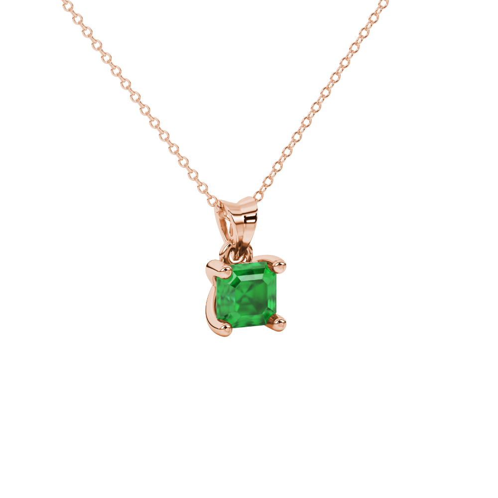 Asscher cut gemstone solitaire pendant in gold with classic four-prong basket setting