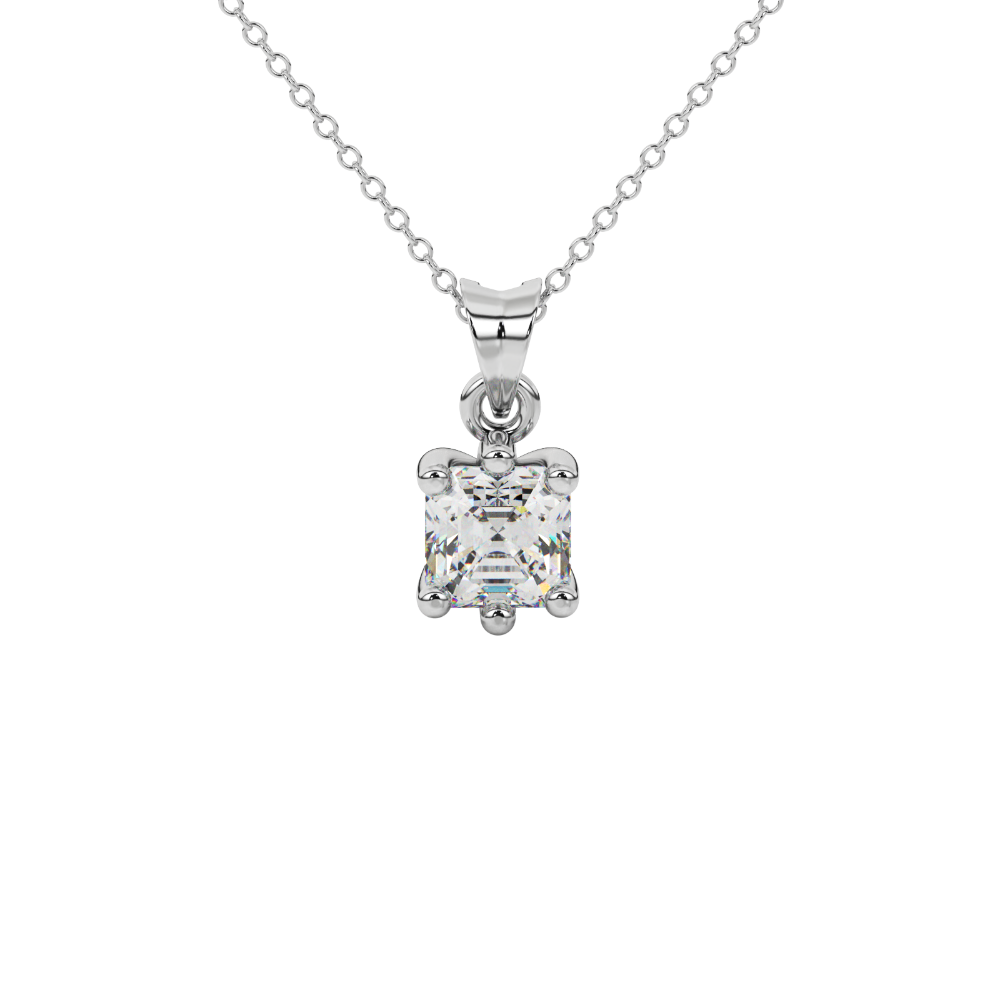 Asscher cut colored gemstone pendant in gold with secure six-prong solitaire setting