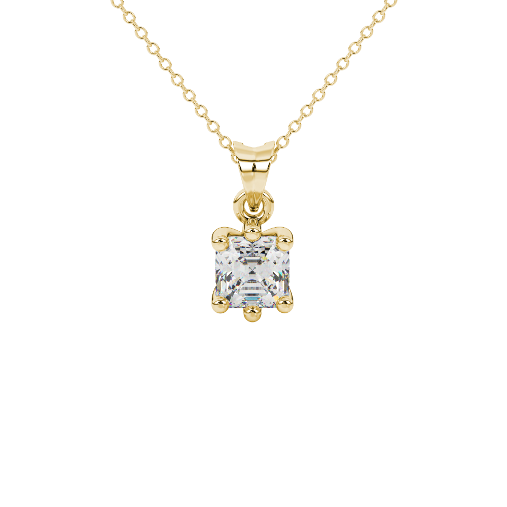 Asscher cut colored gemstone pendant in gold with secure six-prong solitaire setting