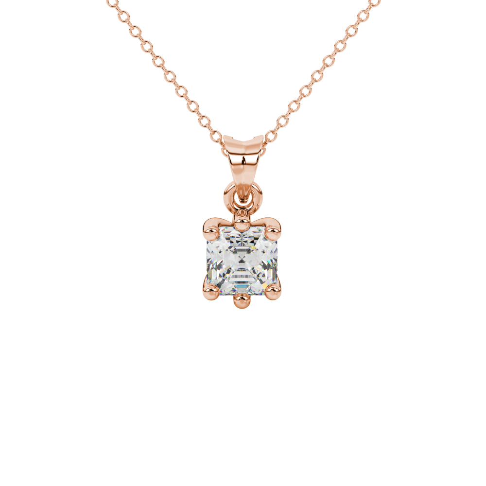 Asscher cut colored gemstone pendant in gold with secure six-prong solitaire setting