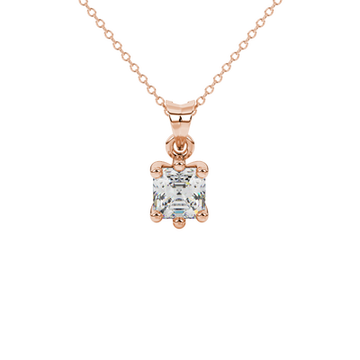 Asscher cut colored gemstone pendant in gold with secure six-prong solitaire setting