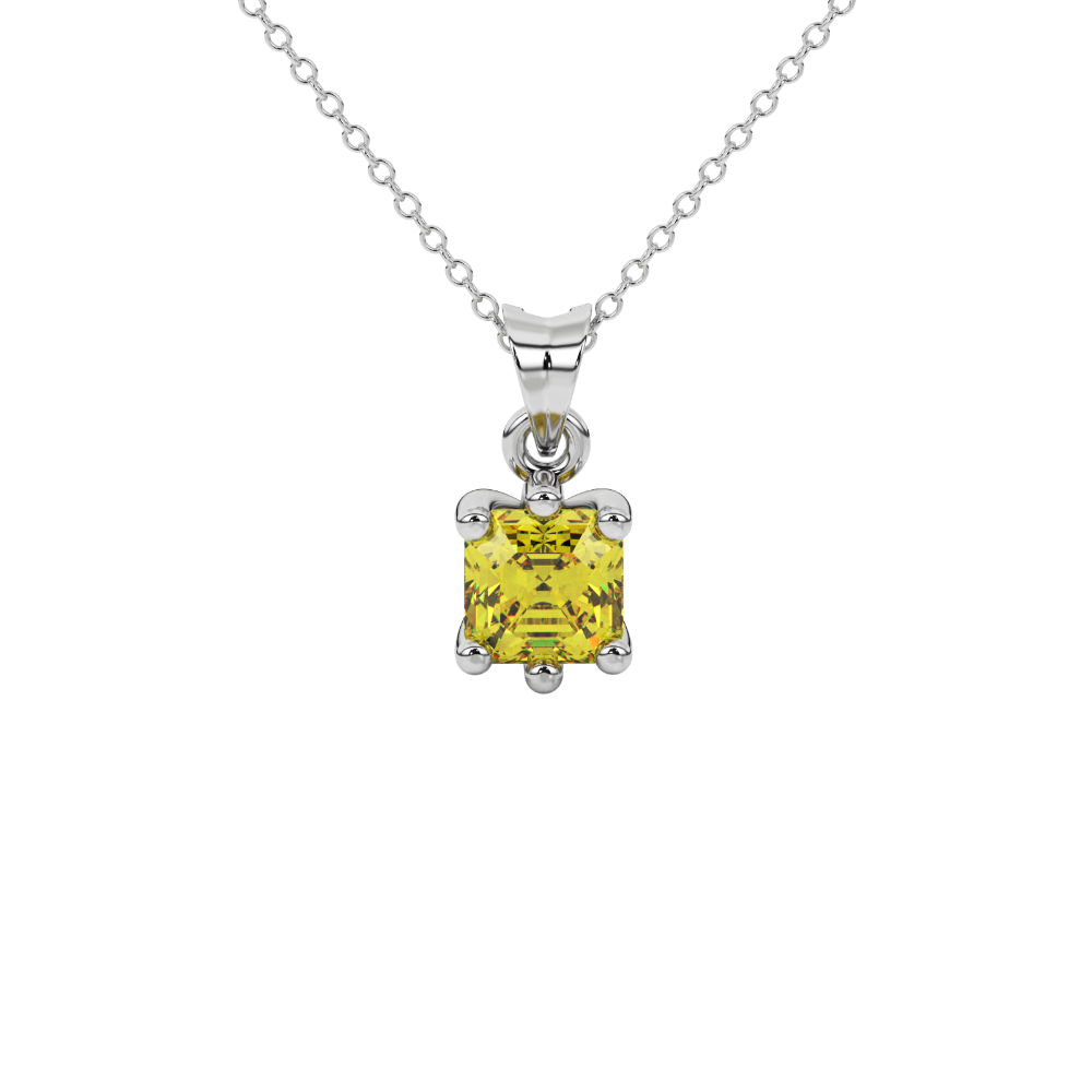 Asscher cut colored gemstone pendant in gold with secure six-prong solitaire setting