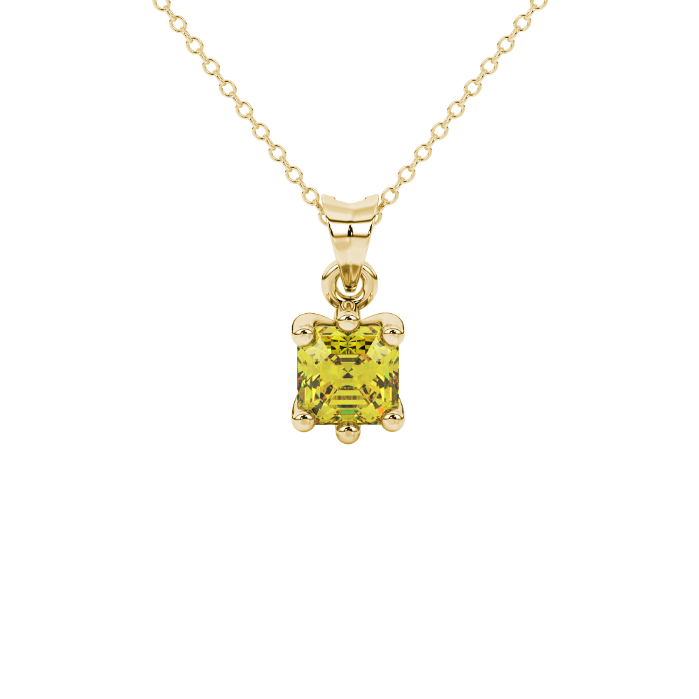 Asscher cut colored gemstone pendant in gold with secure six-prong solitaire setting
