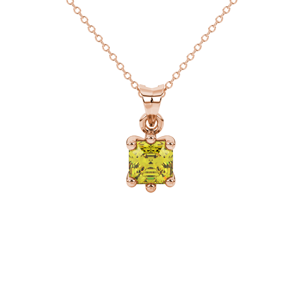 Asscher cut colored gemstone pendant in gold with secure six-prong solitaire setting