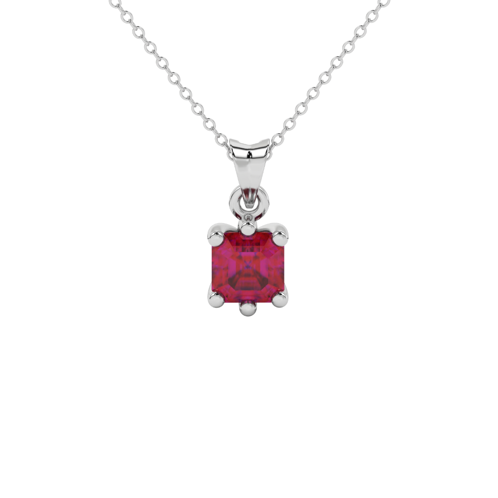 Asscher cut colored gemstone pendant in gold with secure six-prong solitaire setting