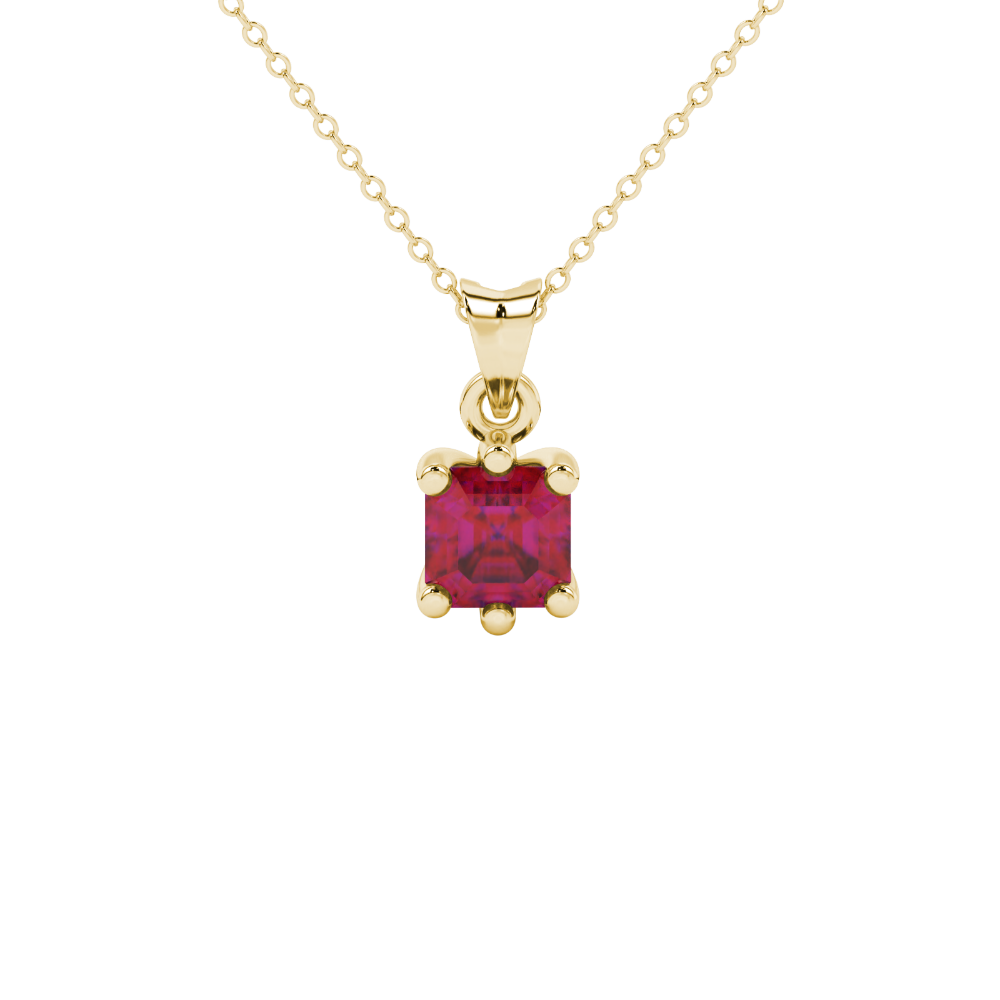 Asscher cut colored gemstone pendant in gold with secure six-prong solitaire setting