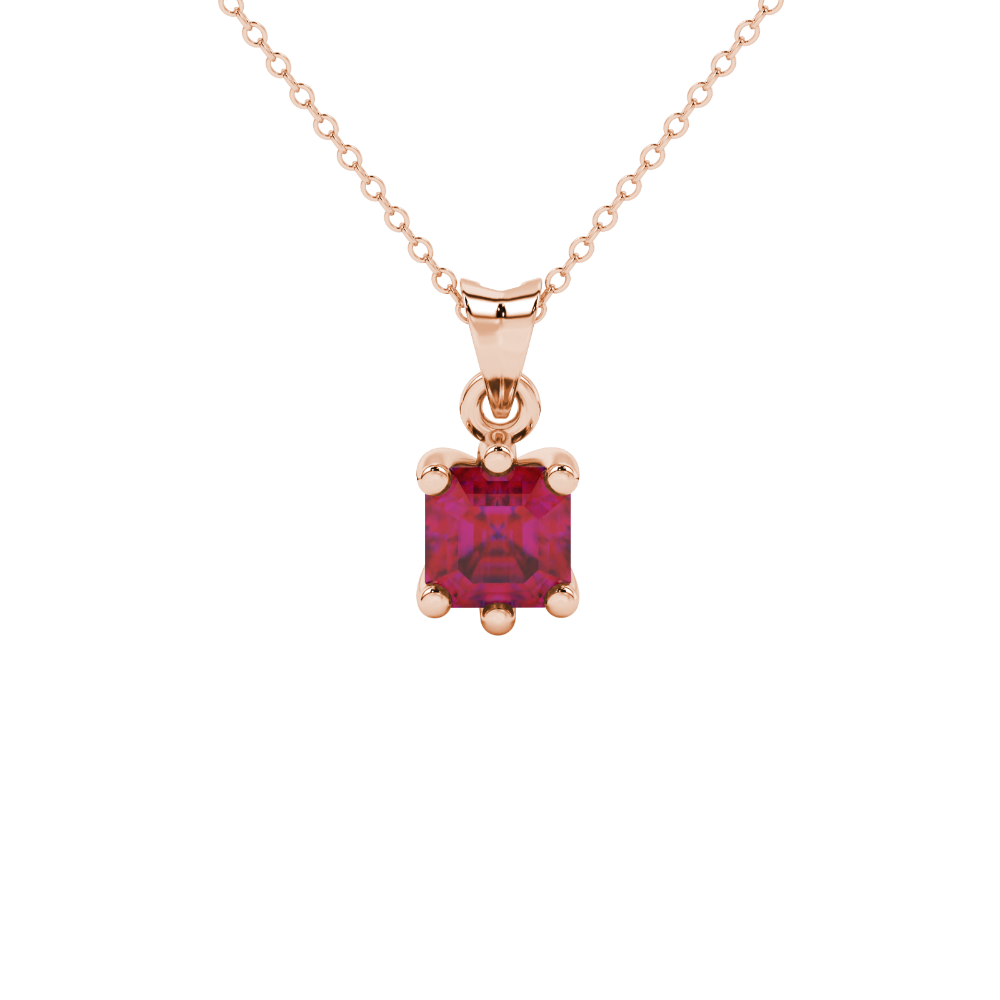 Asscher cut colored gemstone pendant in gold with secure six-prong solitaire setting