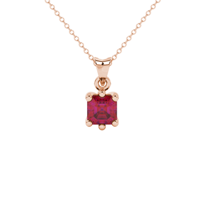 Asscher cut colored gemstone pendant in gold with secure six-prong solitaire setting
