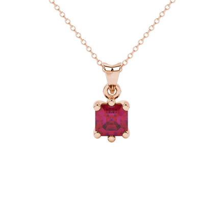 Asscher cut colored gemstone pendant in gold with secure six-prong solitaire setting