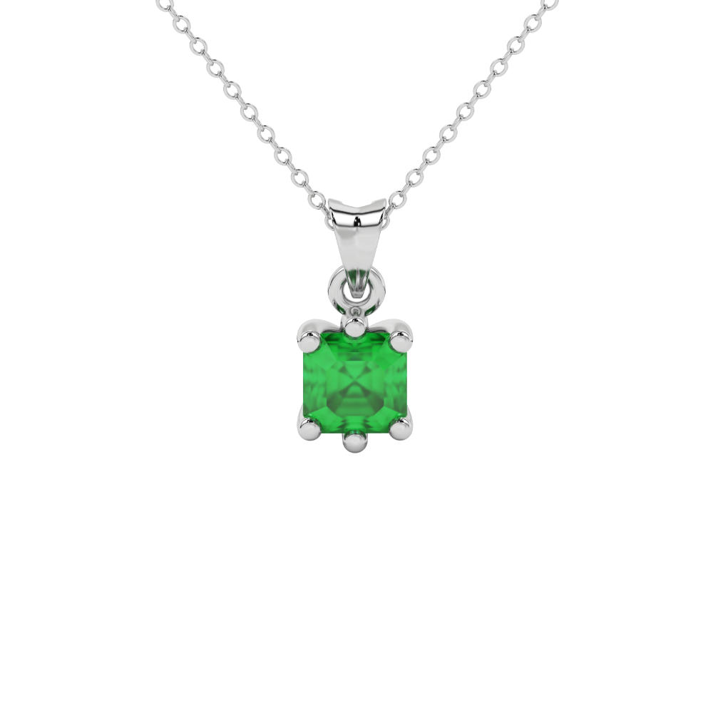 Asscher cut colored gemstone pendant in gold with secure six-prong solitaire setting