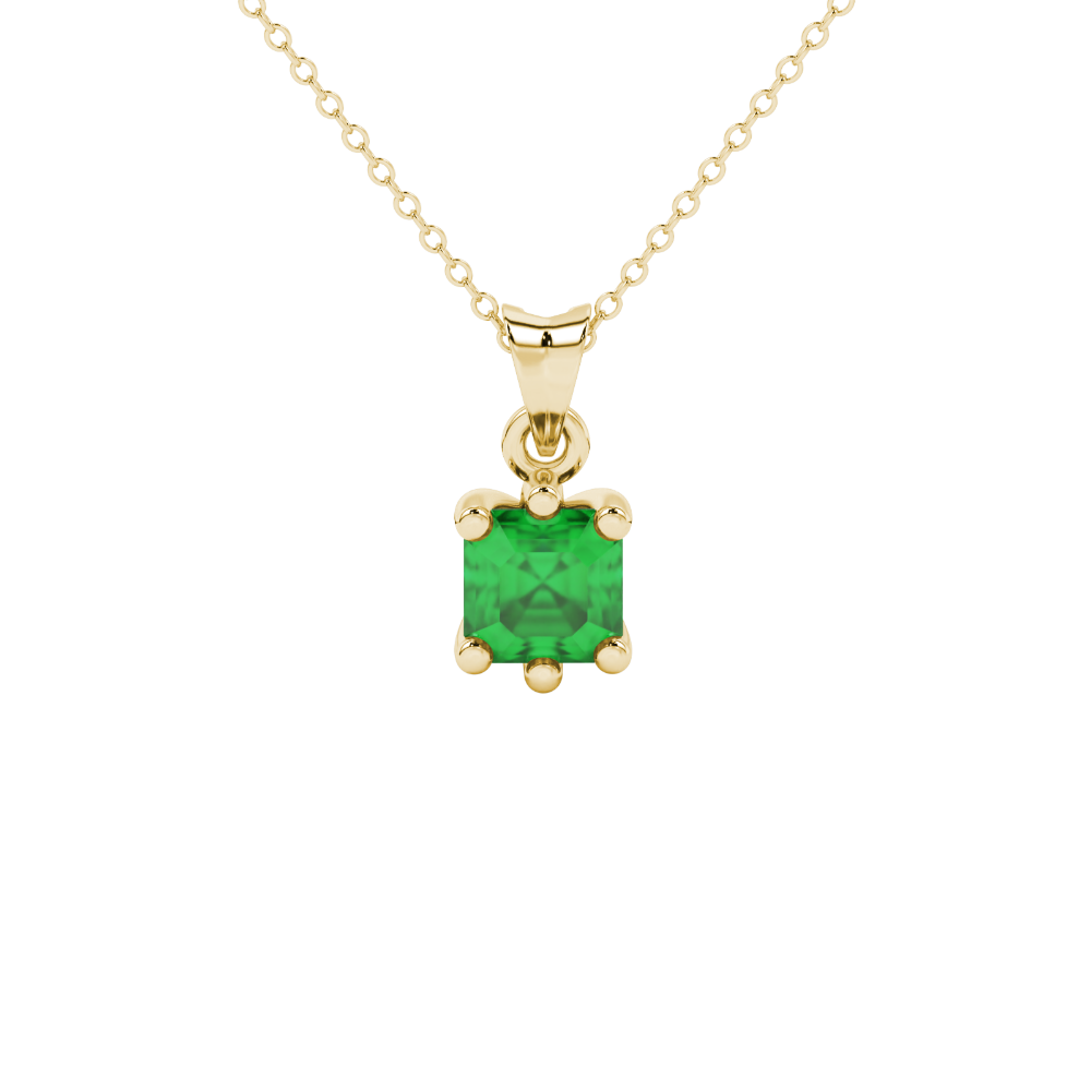Asscher cut colored gemstone pendant in gold with secure six-prong solitaire setting