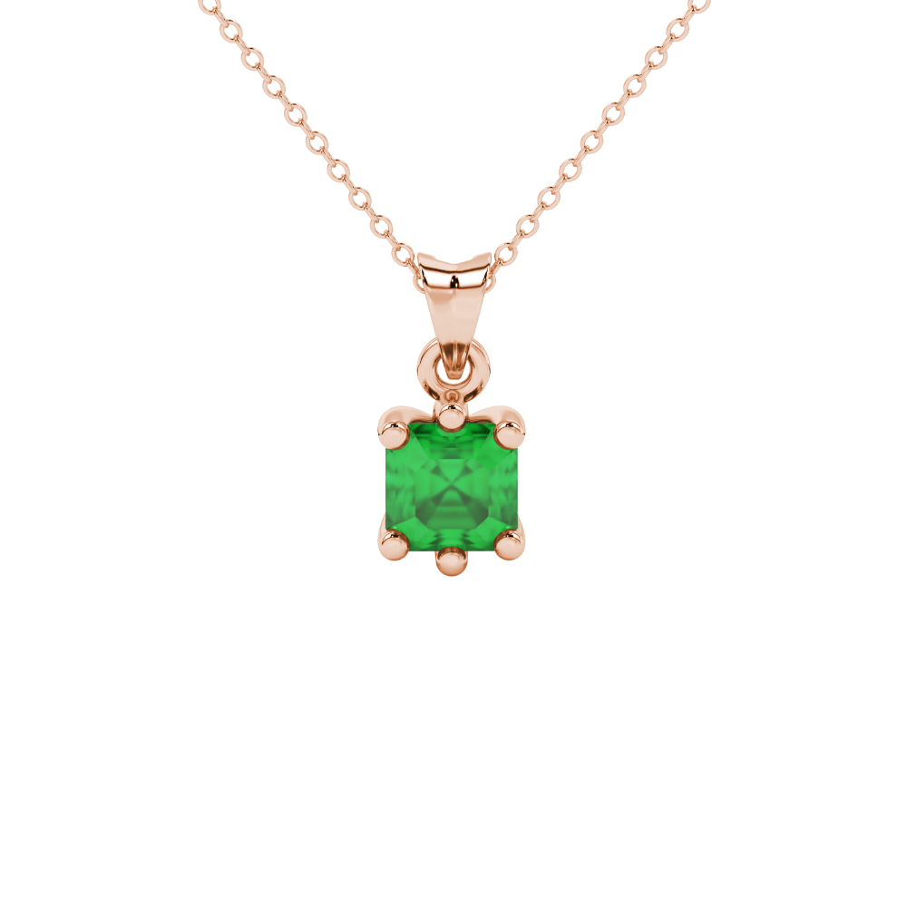 Asscher cut colored gemstone pendant in gold with secure six-prong solitaire setting