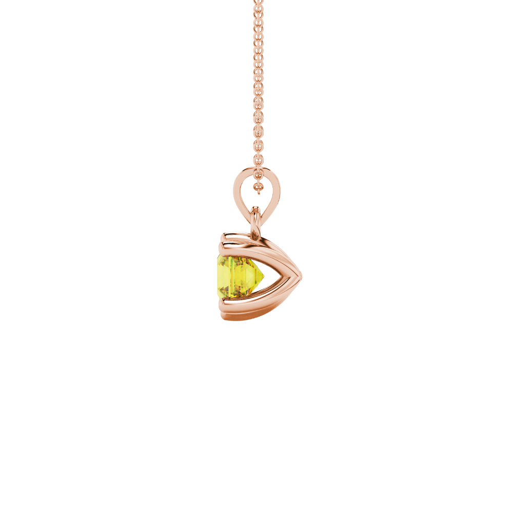 Asscher cut colored gemstone pendant in gold with secure six-prong solitaire setting