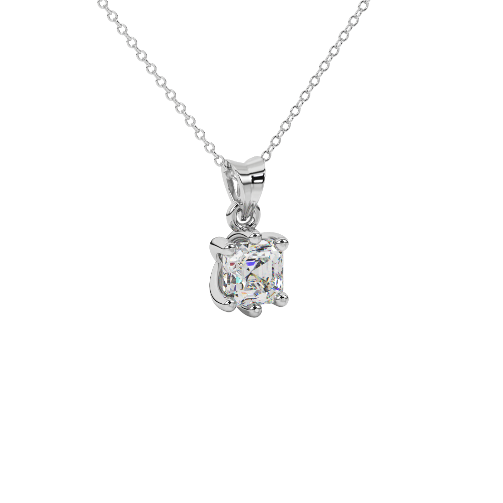 Asscher cut colored gemstone pendant in gold with secure six-prong solitaire setting