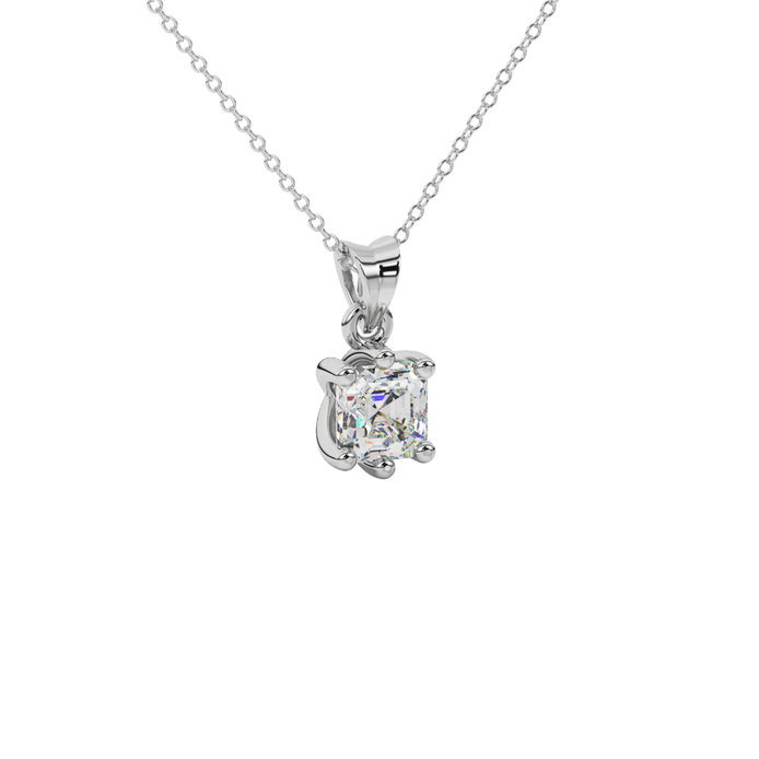 Asscher cut colored gemstone pendant in gold with secure six-prong solitaire setting