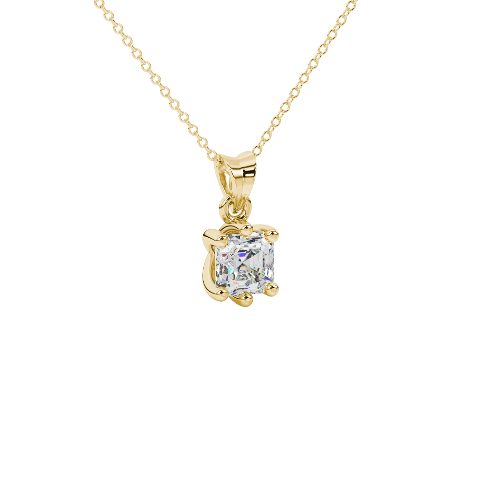 Asscher cut colored gemstone pendant in gold with secure six-prong solitaire setting