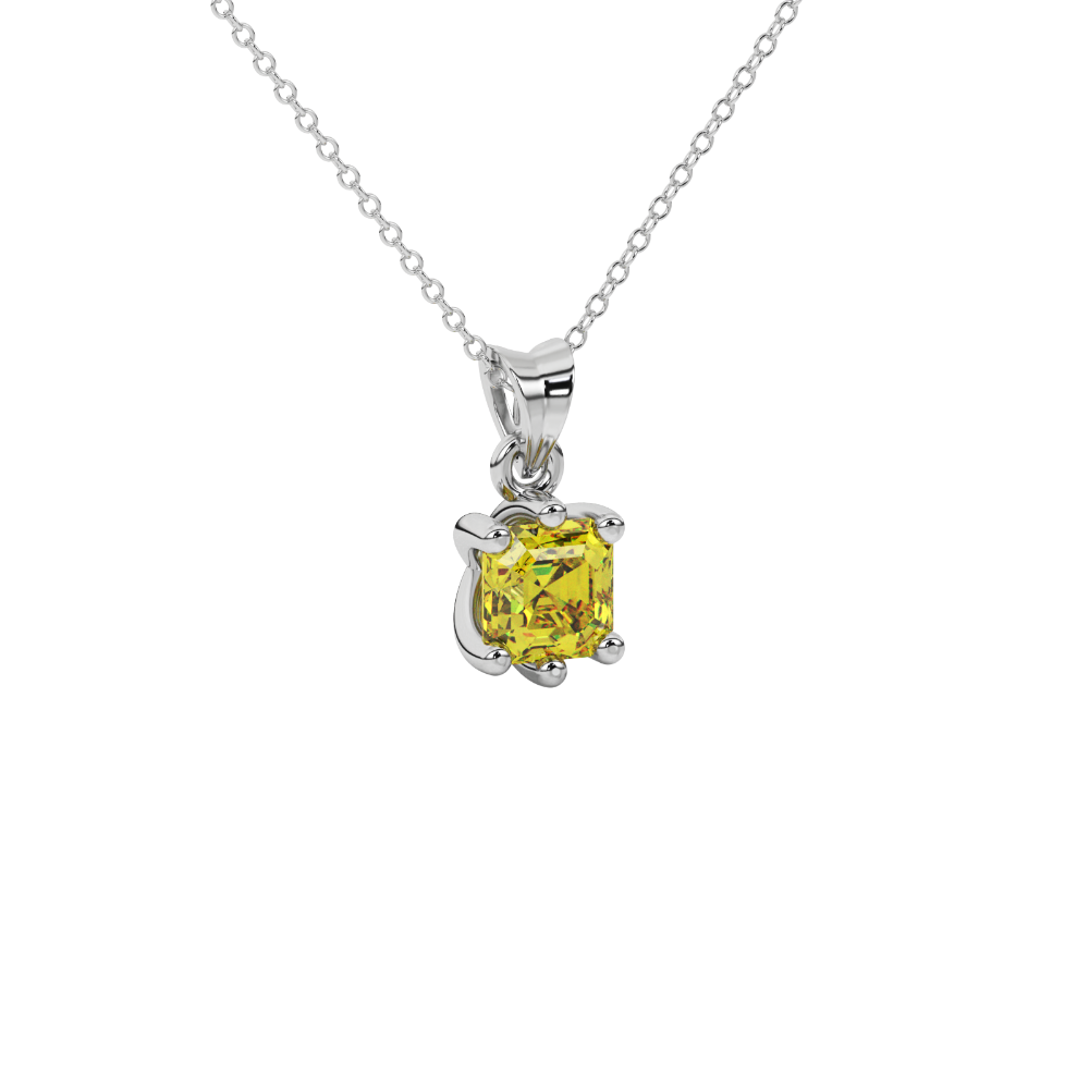Asscher cut colored gemstone pendant in gold with secure six-prong solitaire setting