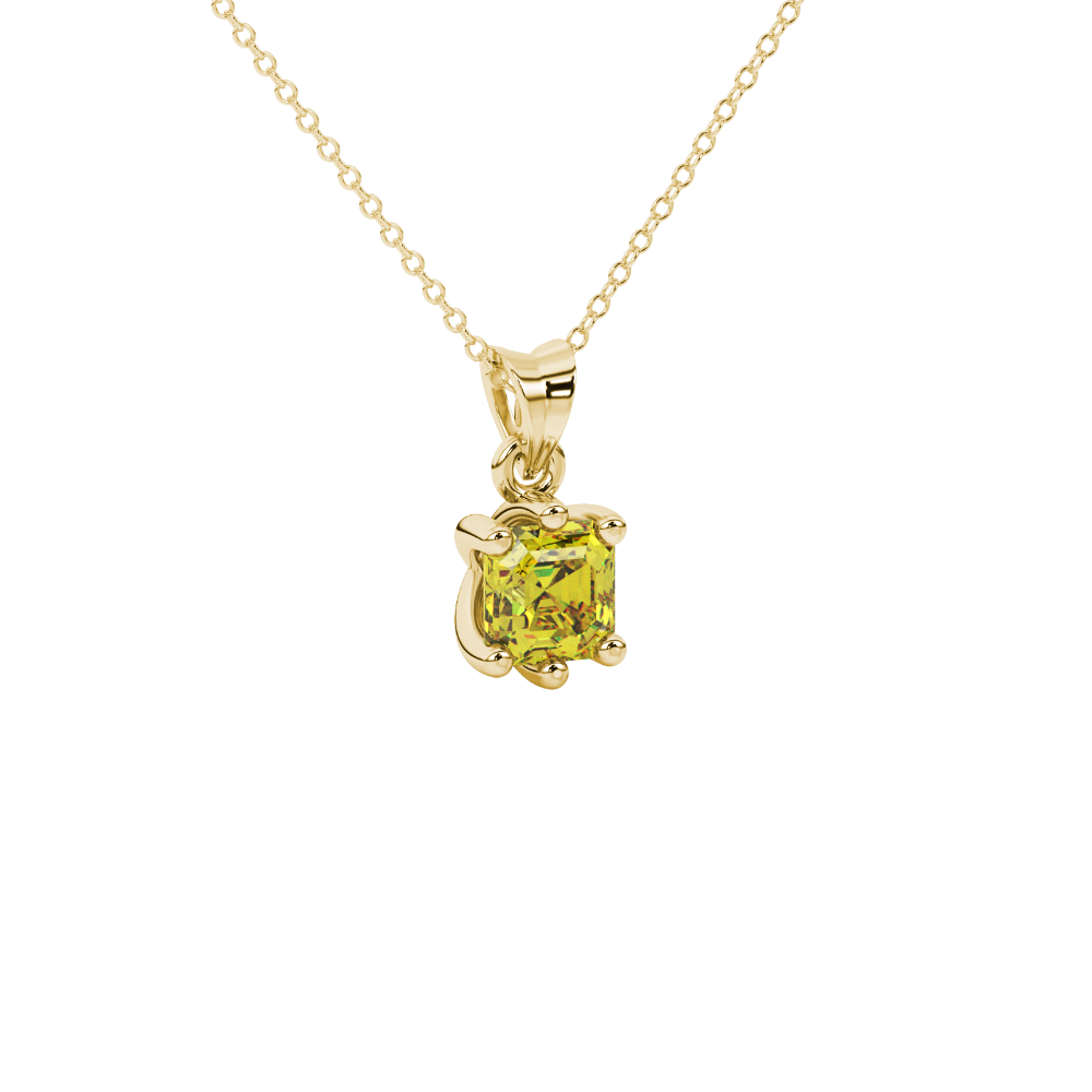 Asscher cut colored gemstone pendant in gold with secure six-prong solitaire setting