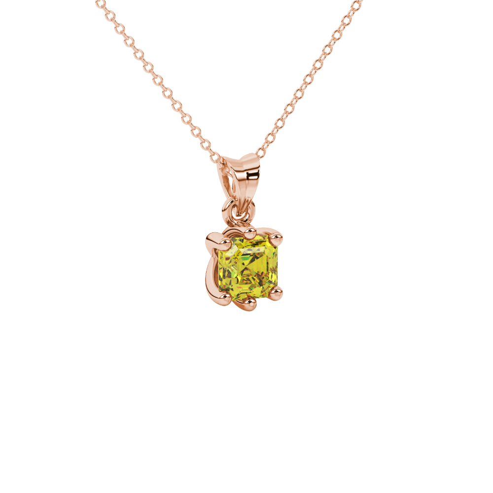 Asscher cut colored gemstone pendant in gold with secure six-prong solitaire setting