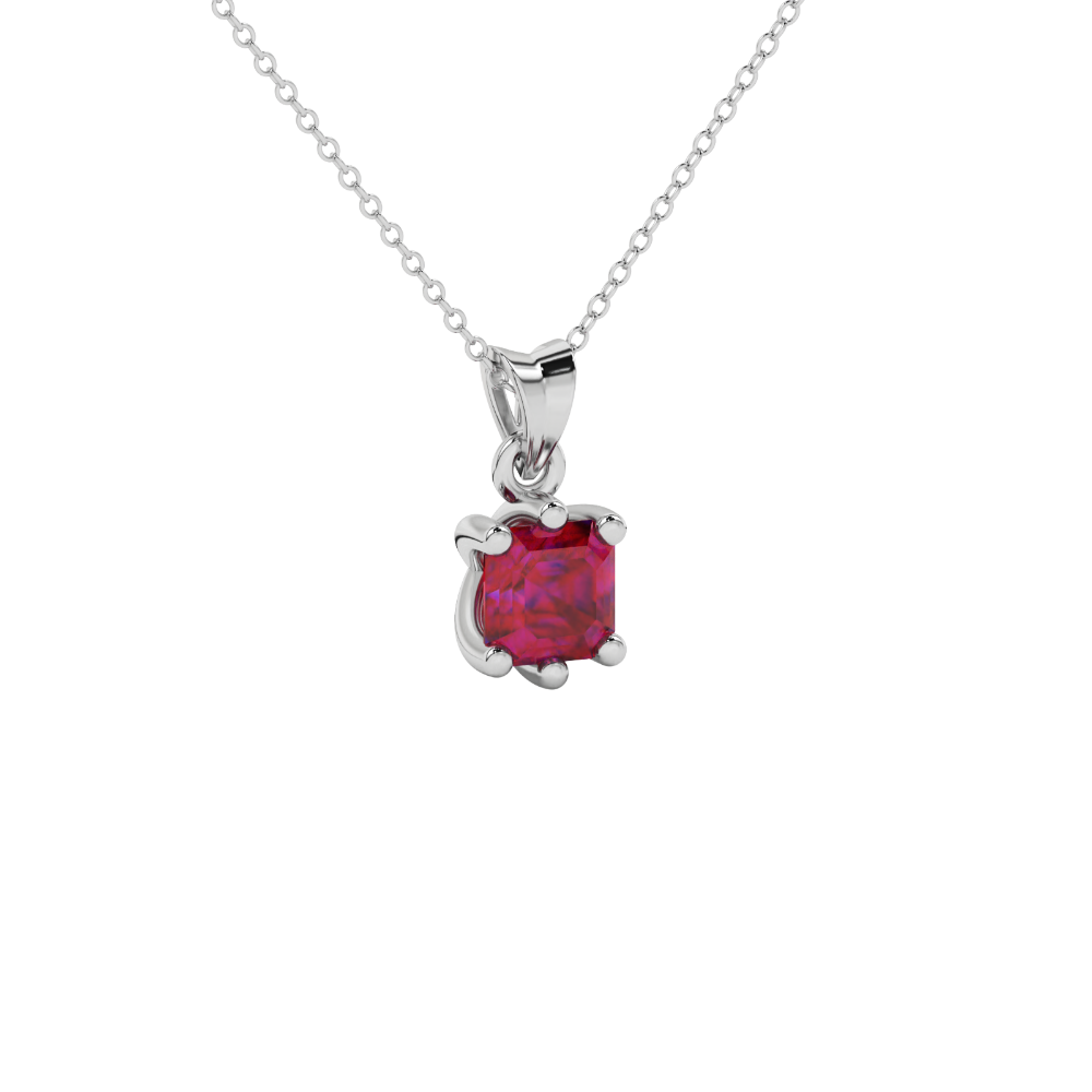 Asscher cut colored gemstone pendant in gold with secure six-prong solitaire setting