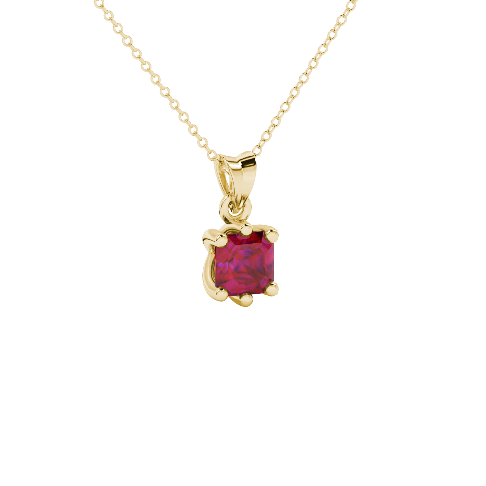 Asscher cut colored gemstone pendant in gold with secure six-prong solitaire setting