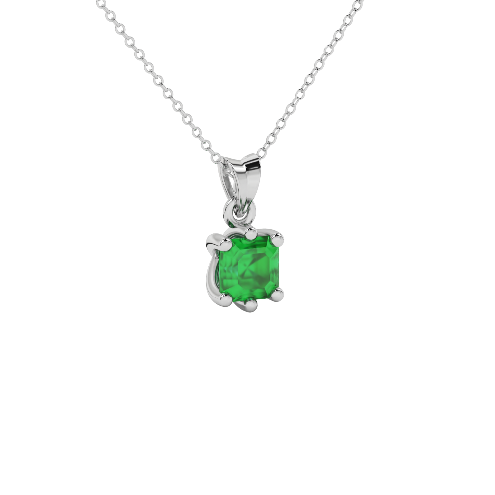 Asscher cut colored gemstone pendant in gold with secure six-prong solitaire setting