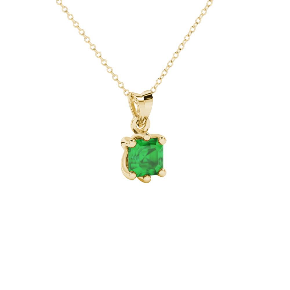 Asscher cut colored gemstone pendant in gold with secure six-prong solitaire setting