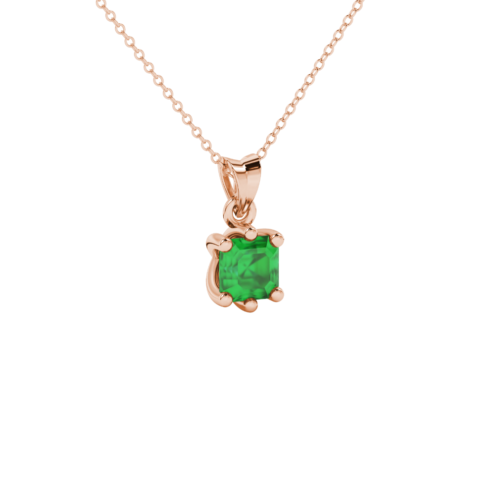 Asscher cut colored gemstone pendant in gold with secure six-prong solitaire setting