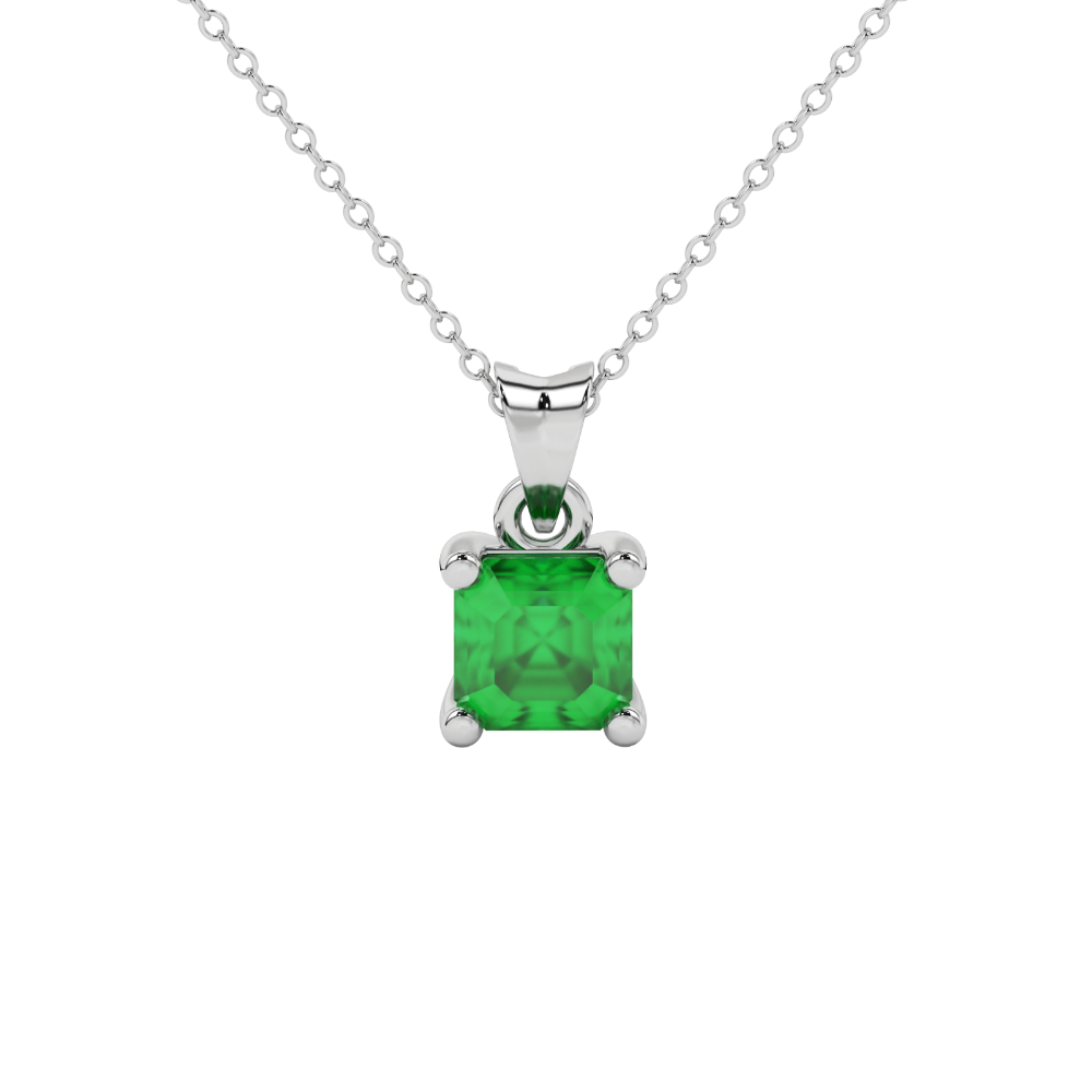 Asscher cut gemstone solitaire pendant in gold with secure four-prong basket setting