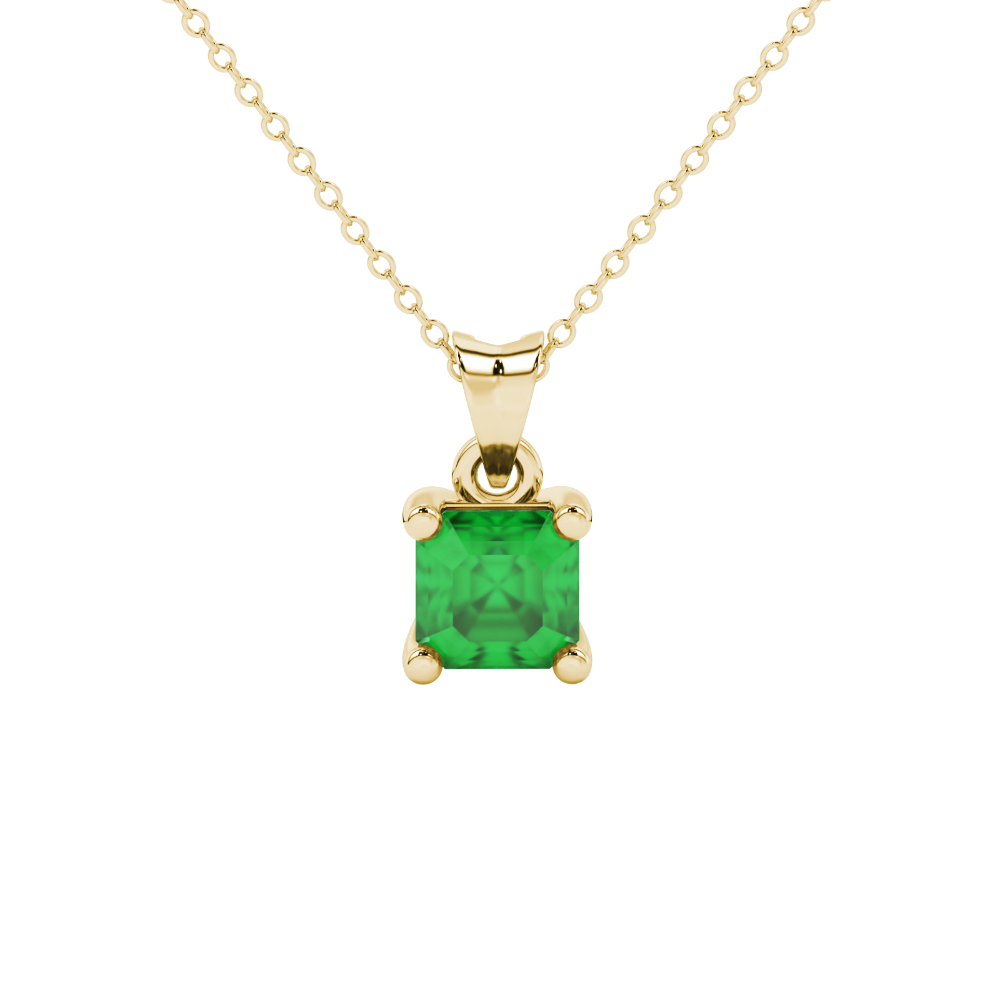 Asscher cut gemstone solitaire pendant in gold with secure four-prong basket setting