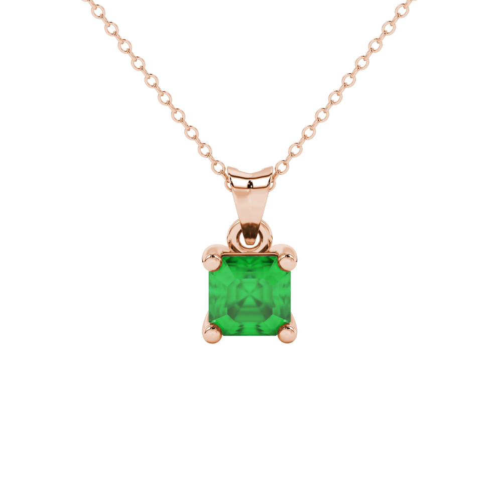 Asscher cut gemstone solitaire pendant in gold with secure four-prong basket setting