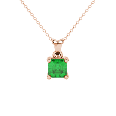 Asscher cut gemstone solitaire pendant in gold with secure four-prong basket setting