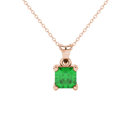 Asscher cut gemstone solitaire pendant in gold with secure four-prong basket setting