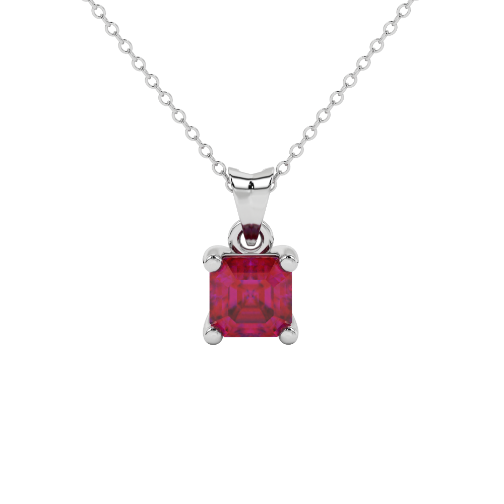 Asscher cut gemstone solitaire pendant in gold with secure four-prong basket setting