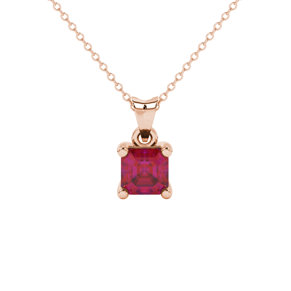 Asscher cut gemstone solitaire pendant in gold with secure four-prong basket setting