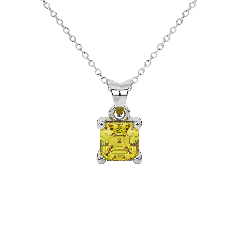 Asscher cut gemstone solitaire pendant in gold with secure four-prong basket setting