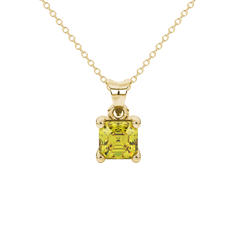 Asscher cut gemstone solitaire pendant in gold with secure four-prong basket setting