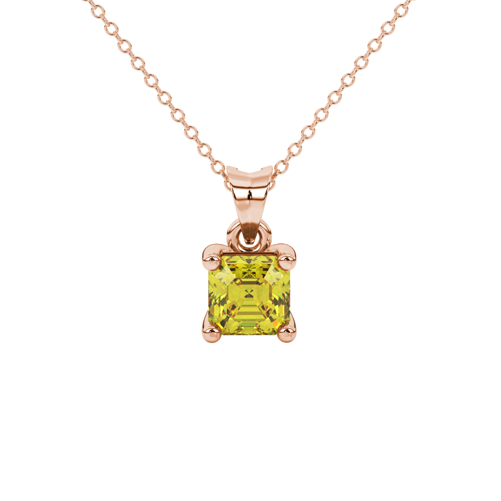 Asscher cut gemstone solitaire pendant in gold with secure four-prong basket setting