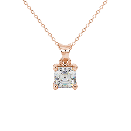 Asscher cut gemstone solitaire pendant in gold with secure four-prong basket setting